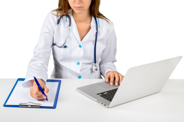 Young female doctor with stethoscope isolated on white background