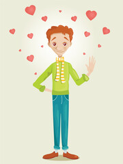Cute boy in love, vector illustration