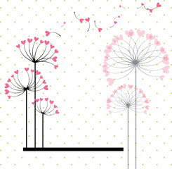 Abstract love flower on green polka dot background