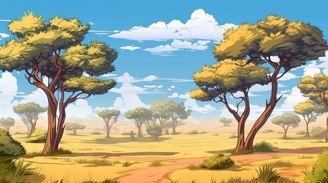 Abstract background savannah. The artwork is showcased with an exciting banner design inspired by the vibrant colors of the savannah. Generative AI.