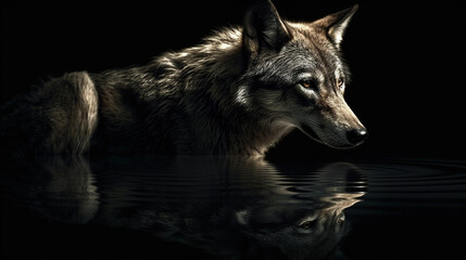 A wolf is in the dark with the light on.generative ai