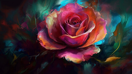 A painting of a flower with the word love on it.generative ai