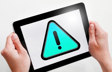 Server Error Warning Concept. Business person with tablet