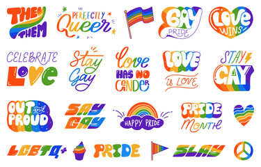 LGBTQ community color hand lettering set in vector