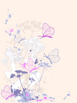 vector grunge  floral background with butterflies