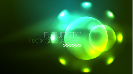 Neon glowing circles, magic energy space light concept, abstract background wallpaper design