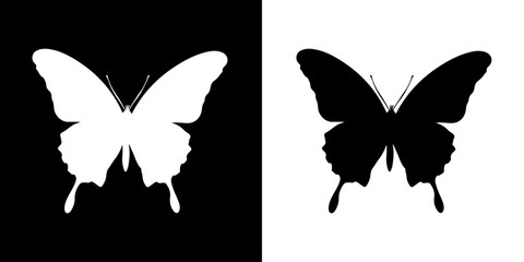 Vector silhouette butterfly isolated on white, vector illustration. Black butterfly set