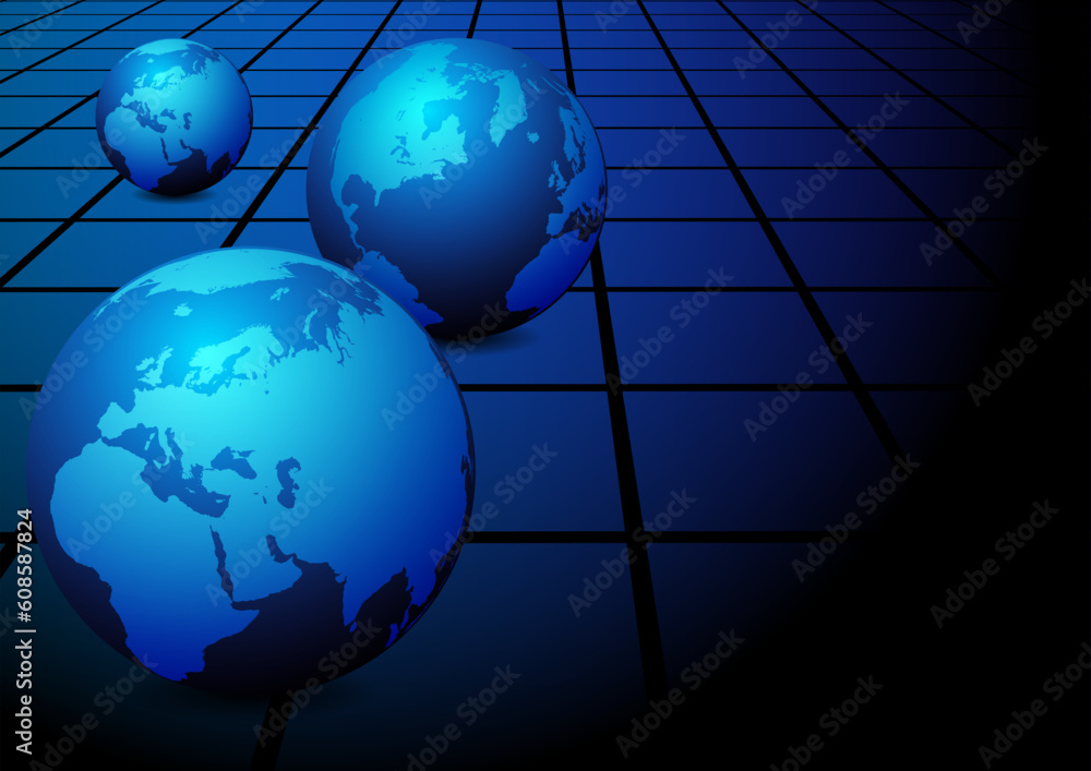 Aufkleber abstract background - globes with map of world on blue tiles texture
