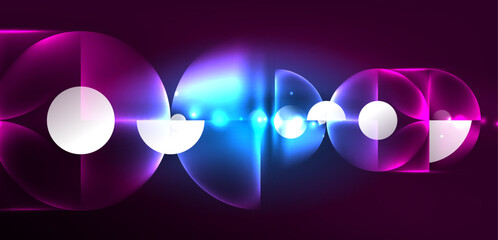 Neon light glowing circles vector abstract background
