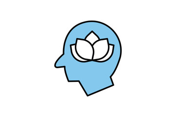 Peace of mind icon. lotus in head. icon related to meditation, relaxation. Two tone icon style design. Simple vector design editable. EPS 10 and SVG files