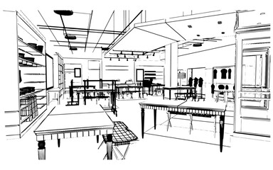 line drawing of a fashion clothing store,3d rendering