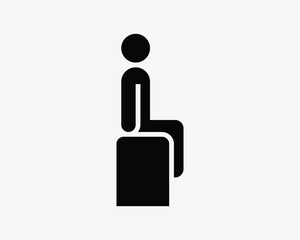 Man Sitting Icon. Person Sit Bench Chair Wait Waiting Seat Patience Male Boy Human Sign Symbol Black Artwork Graphic Illustration Clipart EPS Vector