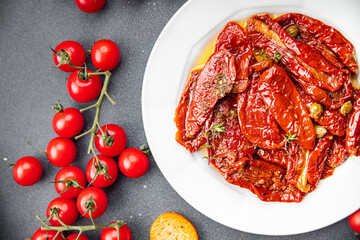 tomato antipasti sun dried food vegetable meal snack on the table copy space food background rustic top view