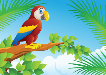 Vector Illustration Bird In The Tropical Forest
