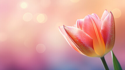 Beautiful orange-pink tulips on a pink background with Ai Generated