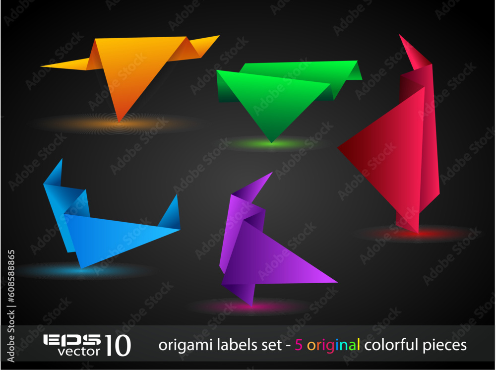 Poster origami triangle style speech banner . all shadows are transparent, ready to copy and paste on every