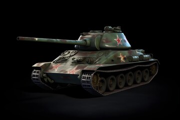 Soviet tank isolated on black background, AI generated