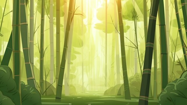 Abstract background bamboo forest. Fascinating illustration design in banner style with a serene bamboo forest in shades of green as a background. Generative AI.