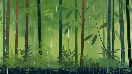Abstract background bamboo forest. Showcasing the appeal of a bamboo forest with a whimsical banner-style design that mesmerizes viewers with its green gamut. Generative AI.