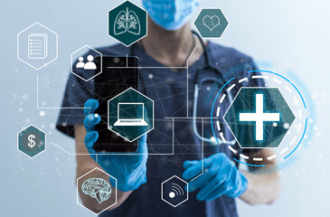 doctor pressing modern medical type of button