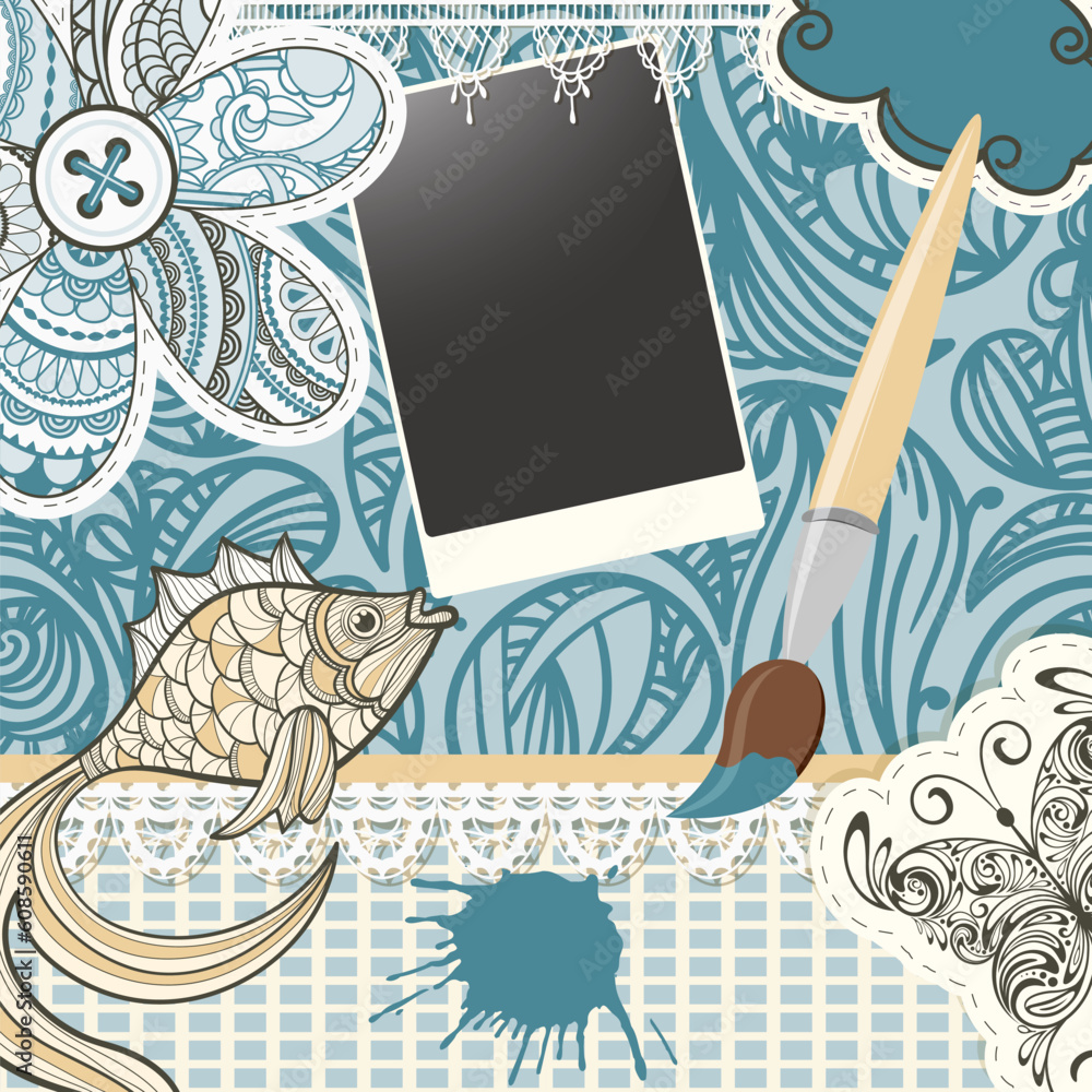 Poster vector scrapbook design pattern on seamless background. includes elements that can be used separatel