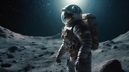 Obraz na płótnie Canvas Astronaut on the moon with the sun shining on the background.generative ai