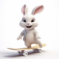 3d cute bunny playing skateboard