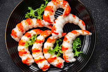 crab stick seafood shrimp shape meal food snack on the table copy space food background rustic top view © Alesia Berlezova