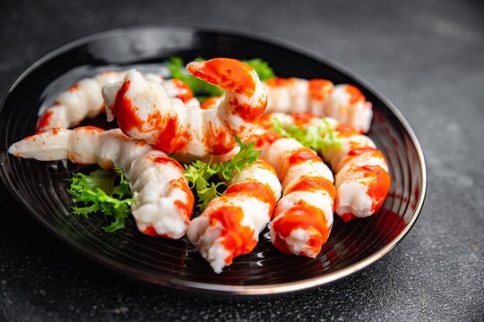 crab stick seafood shrimp shape meal food snack on the table copy space food background rustic top view