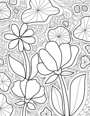 Decorative doodle hand drew floral mehndi design style coloring book page illustration