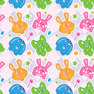 Seamless wallpaper with a beautiful young rabbits.