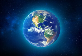 Blue planet earth in space. North and south america continent. Elements of this image furnished by NASA
