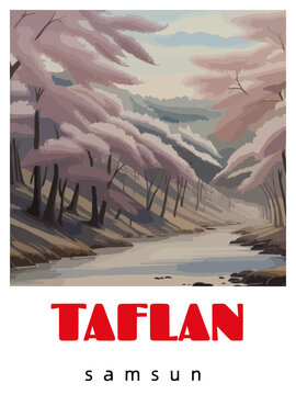 Taflan: Retro tourism poster with a Turkish landscape and the headline Taflan / Samsun