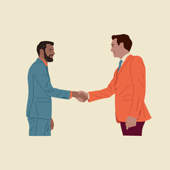 Fototapeta premium Editable vector illustration Portrait of two confident, happy businessmen shaking hands