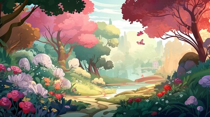Background summer garden. A visually stunning image with a banner design that highlights the natural beauty of the garden as a backdrop. Generative AI.