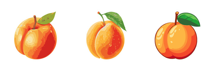 Peach fruit isolated on white background. Vector illustration in cartoon style.