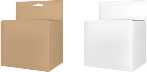 Realistic paper or plastic packaging box with hanging hole