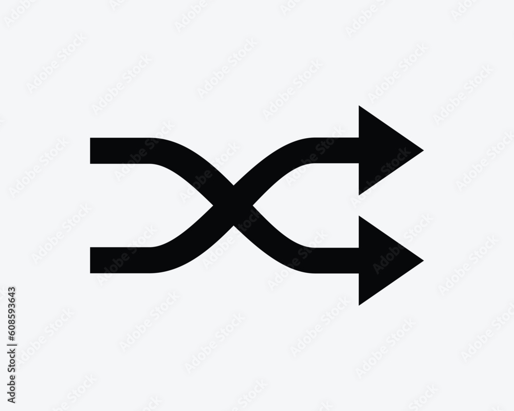 Poster shuffle music icon. media player playlist random mix action arrow shape control set sign symbol blac