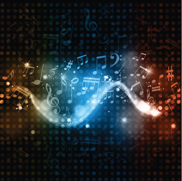Music notes on a glowing lights background