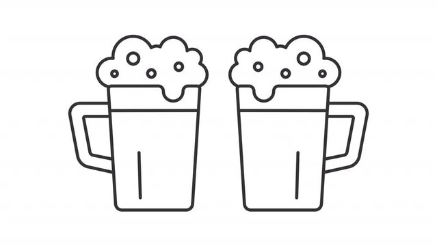 Animated beer cheers line icon. Clinking glasses animation. Celebration toast. Oktoberfest party. Cold drink. Loop HD video with alpha channel, transparent background. Outline motion graphic