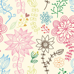 romantic seamless  pattern with flowers and leaves