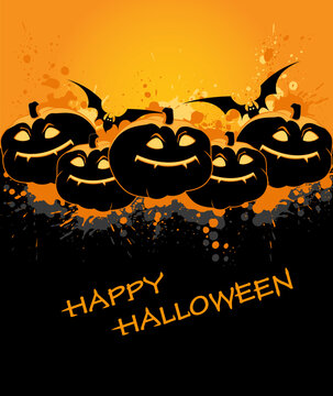 vector Halloween background with pumpkin and bat