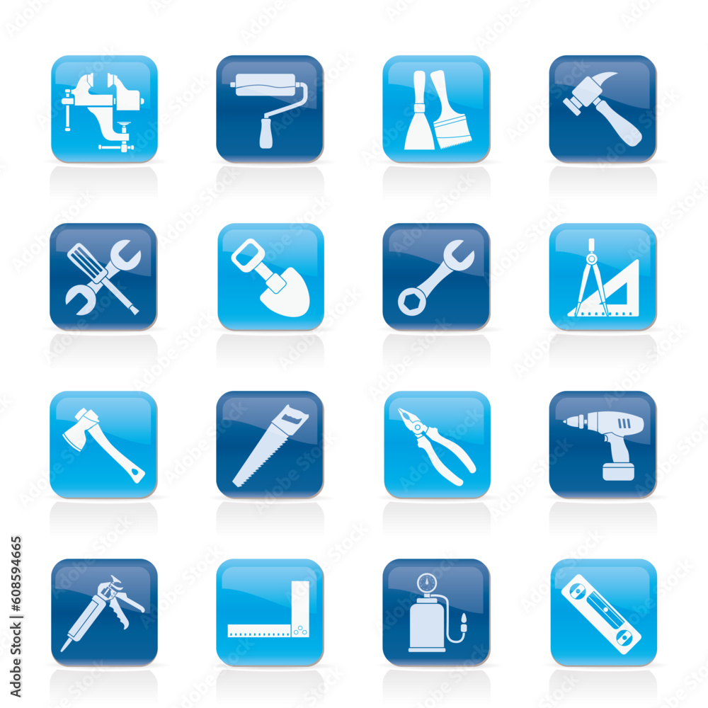Poster building and construction work tool icons - vector icon set