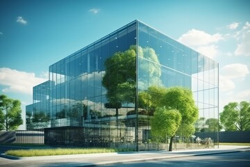 Sustainable green building. Eco-friendly building. Generative AI