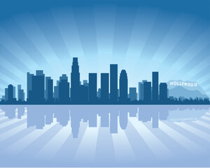 Fototapeta premium Los Angeles skyline with reflection in water