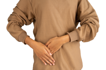 woman holding the abdomen of the kidney with both hands