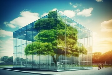 Obraz premium Sustainable green building. Eco-friendly building. Generative AI