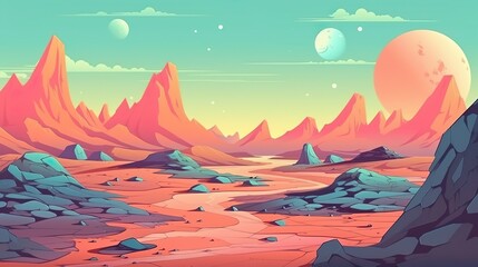 Abstract background lunar landscape. Banner design with an abstract background, showcasing illustrated image of a lunar landscape that transports you to a celestial realm. Generative AI. - obrazy, fototapety, plakaty