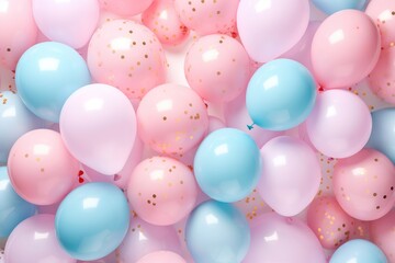 Fototapeta na wymiar Beautiful background with pastel pink and blue balloons. Concept of happiness, joy, birthday. Generative AI