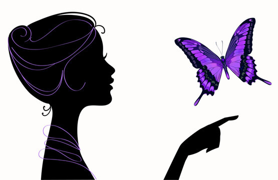 beautiful girl silhouette with butterfly